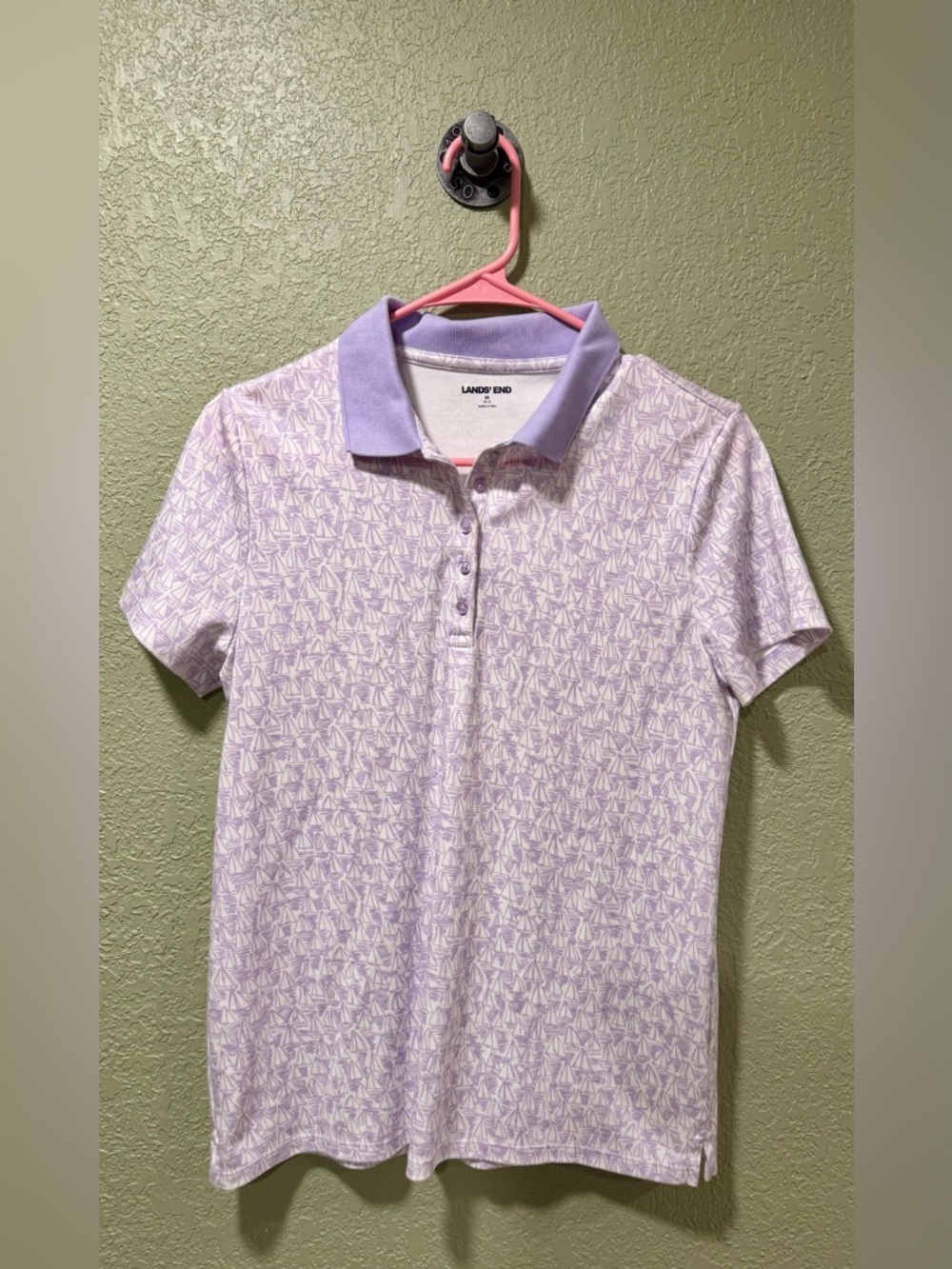 Lands' End Lavender Print Polo Shirt for Women Size M